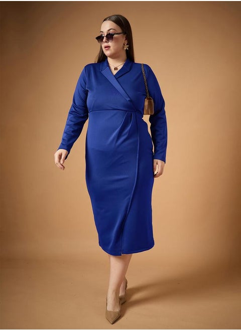 Plus Size Solid Wrap Look Sheath Midi Dress by Styli