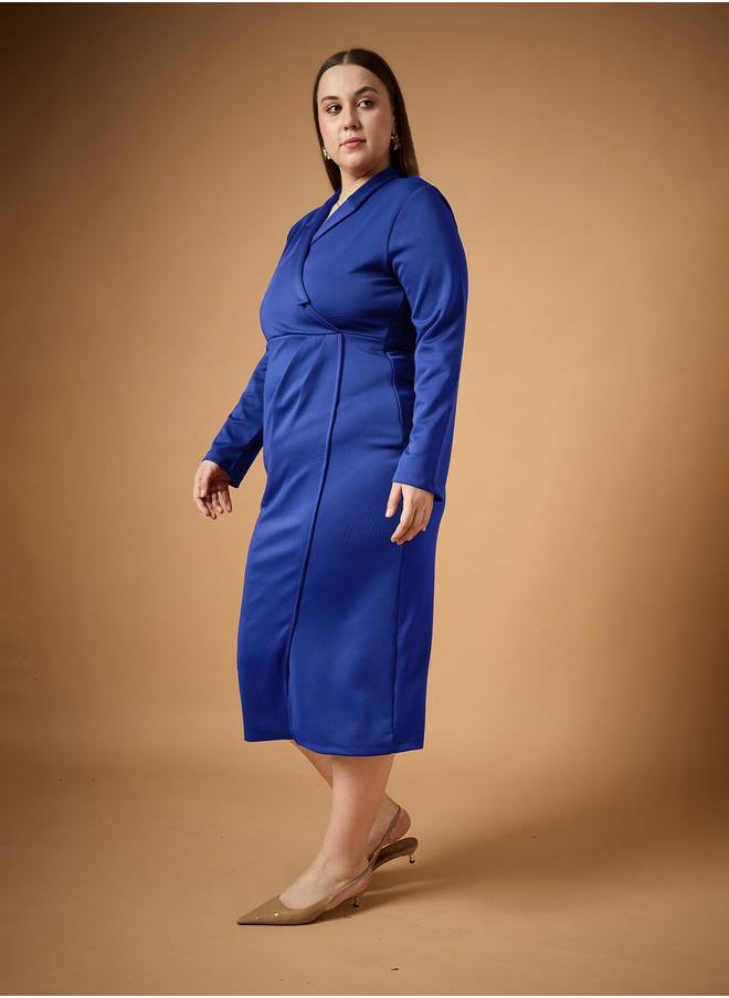 SASSAFRAS - Plus Size Solid Wrap Look Sheath Midi Dress by Styli - Image 1