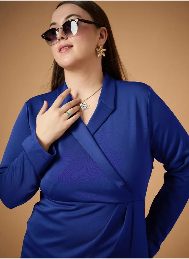 SASSAFRAS Plus Size Solid Wrap Look Sheath Midi Dress by Styli