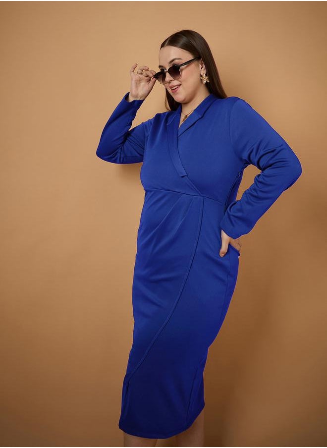 SASSAFRAS - Plus Size Solid Wrap Look Sheath Midi Dress by Styli - Image 1