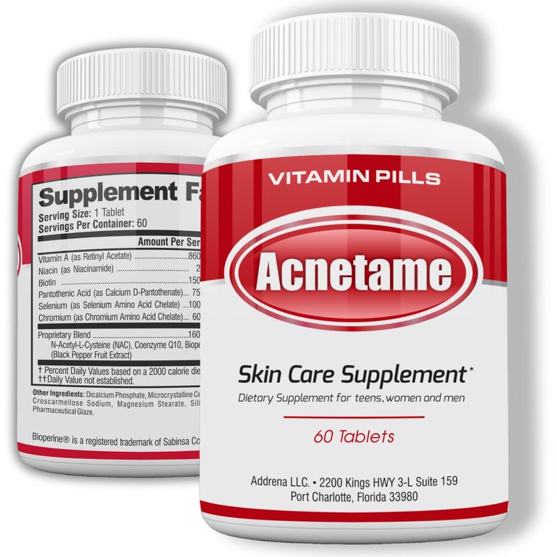 Acnetame Acne Pills- Vitamin Supplements for Acne Treatment- Natural Clear Skin from Hormonal Cystic Pimples- Oily Skin Vitamins Pill for Women, Teen, Men, & Adults 60 Tablets - Image 1