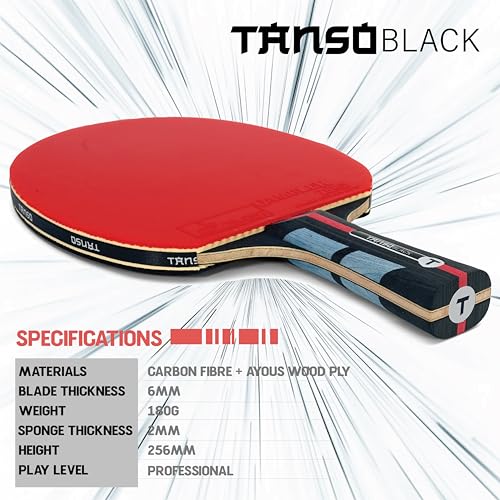 TANSO Black X Blade Table Tennis (TT) Carbon Racket (Premium ITTF Approved Gambler Rubber, Carbon ply, Ergonomic Grip Handle, Intermediate to Professional Players) - Image 4