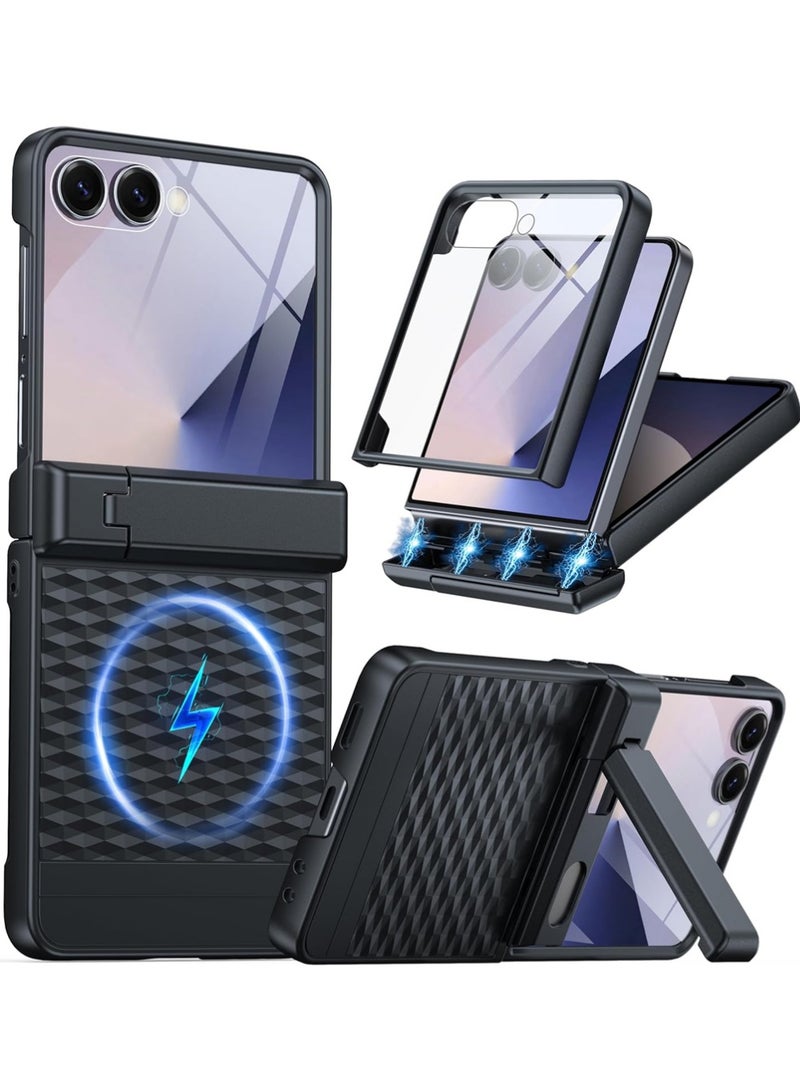 X-level Magnetic for Samsung Galaxy Z Flip 7 Case [Hinge Protection＆Kickstand][Compatible with MagSafe][Built-in Screen Protector] Full-Body Protection Phone Case for Samsung Z Flip 7 Black - Image 1