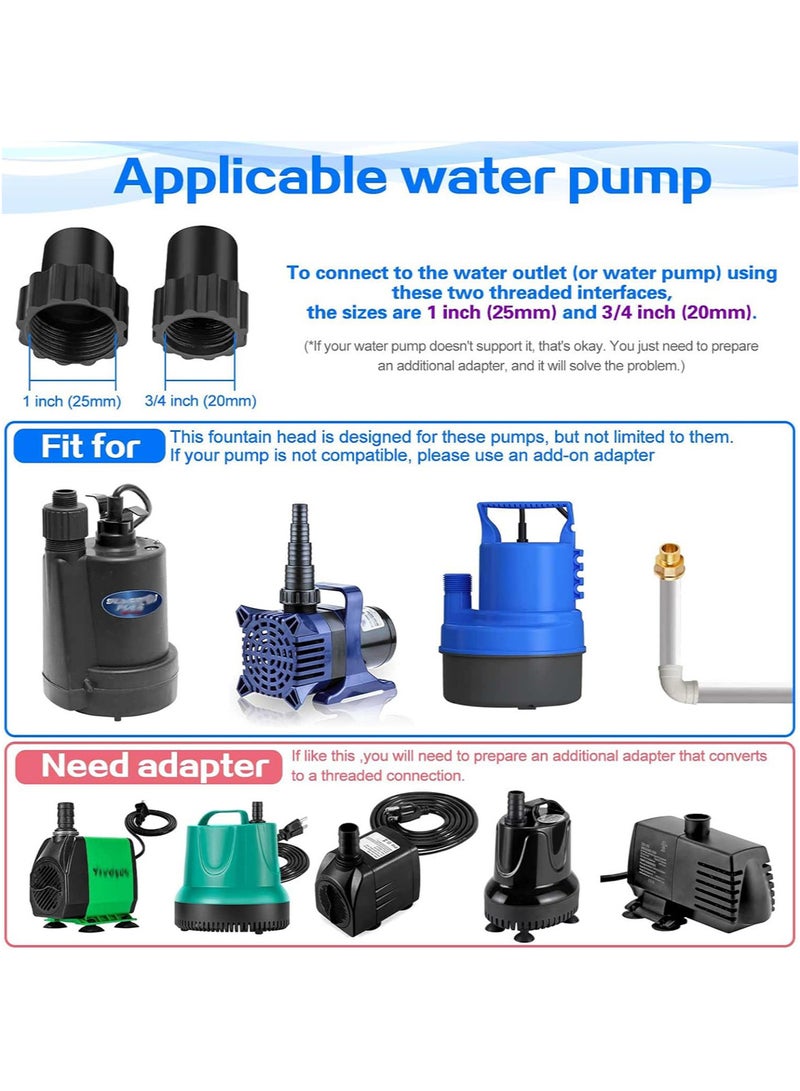 Fountain Pump Nozzle kit Mushroom Spray Head Kit for Pond Pumps - Water Fountain Nozzle Set Submersible, 25mm and 20mm - Image 3
