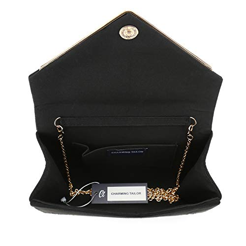 CHARMING TAILOR Envelope Purse Formal Faux Suede Clutch Rhinestone Evening Bag for Women Party Handbag (Black/green) - Image 5