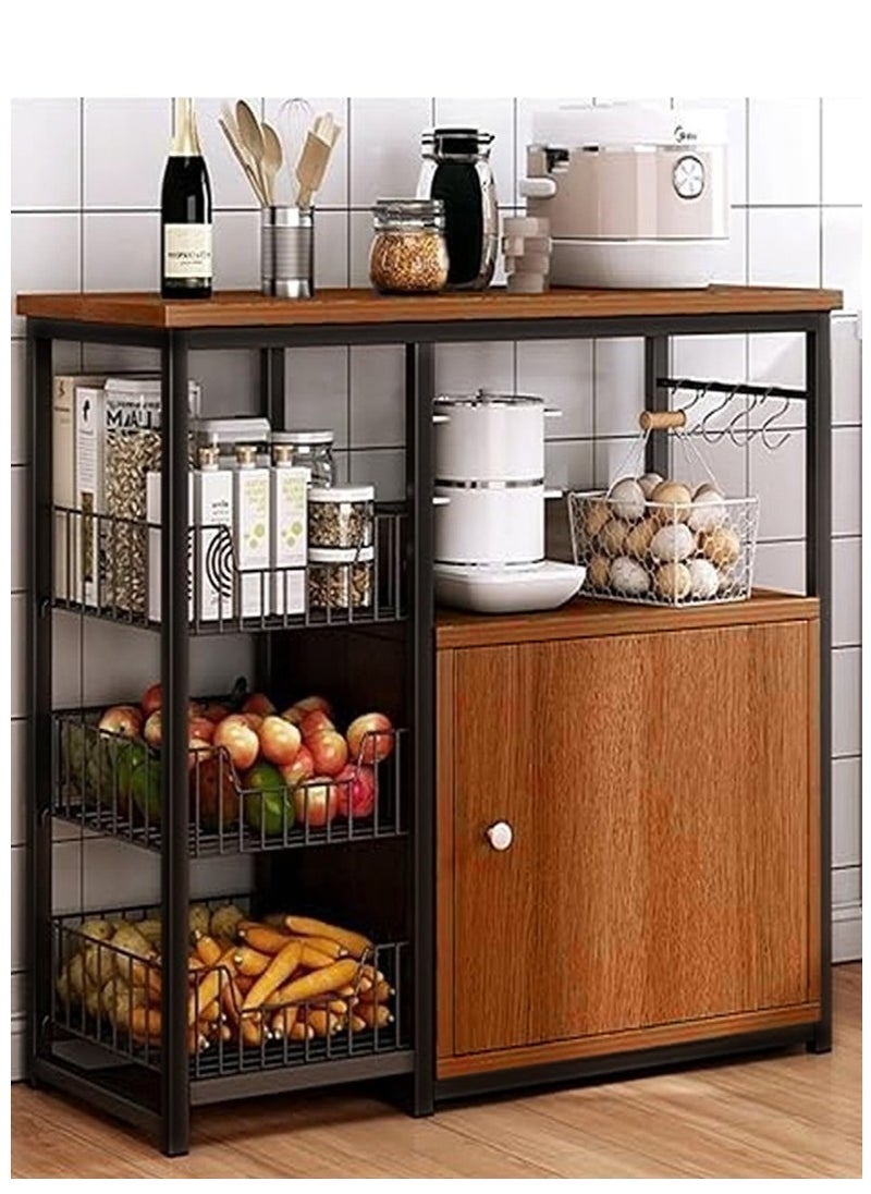 AGD Storage cabinet with multiple shelves, for kitchen, with side hooks and closed storage space. Multi-functional storage rack for microwave oven.  - Image 1