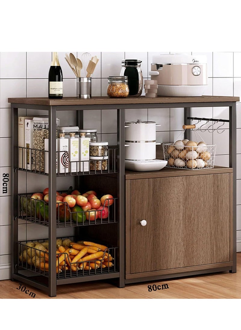 AGD Storage cabinet with multiple shelves, for kitchen, with side hooks and closed storage space. Multi-functional storage rack for microwave oven.  - Image 4