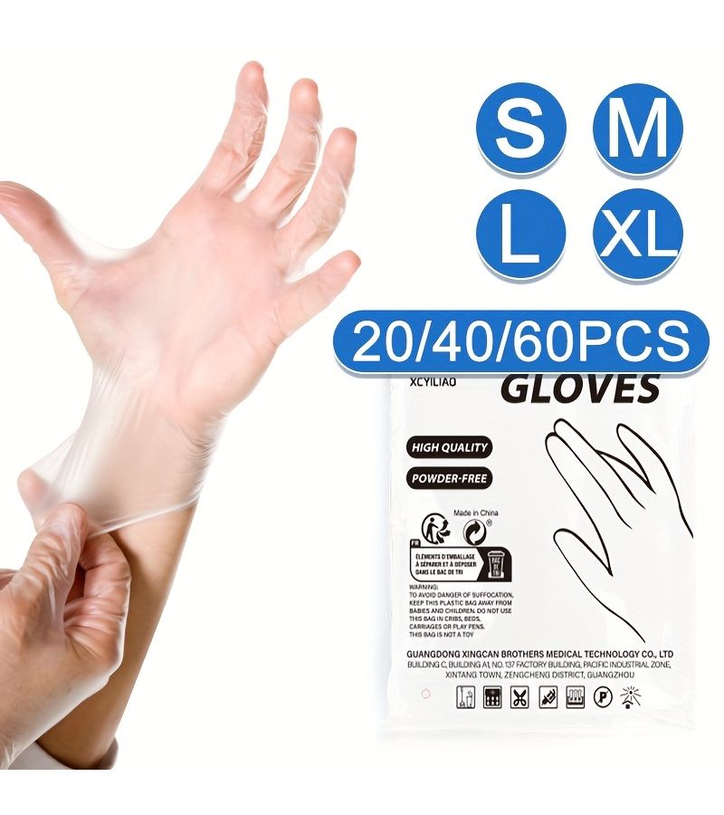 60 قطعة من قفازات PVC التي تستخدم لمرة واحدة، مقاس كبير جداً (XL)، شفافة، ذات أطراف مزخرفة، سميكة، مقاومة للزيوت، مرنة، غير قابلة للانزلاق، عالية المرونة، مثالية للتنظيف المنزلي وتحضير الطعام في المطبخ. - Image 1