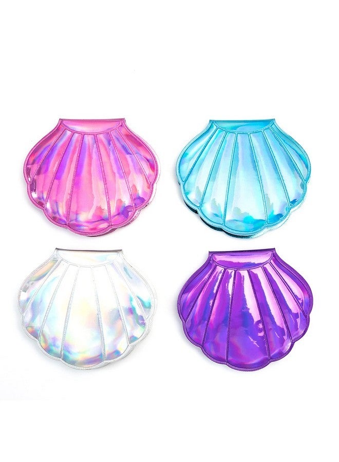 AUEAR , 4 Pack Glitter Shell Mirror Double-Sided Magnification Makeup Mirrors Mini Portable Foldable Handheld Compact Mirror For Purse Handbag Pocket Women Girls 4 Colors - Image 1