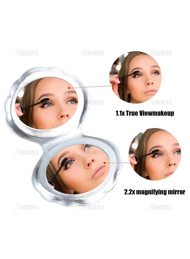 AUEAR , 4 Pack Glitter Shell Mirror Double-Sided Magnification Makeup Mirrors Mini Portable Foldable Handheld Compact Mirror For Purse Handbag Pocket Women Girls 4 Colors - Image 5