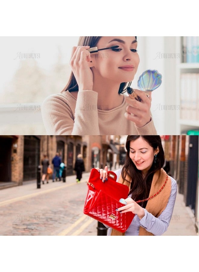 AUEAR , 4 Pack Glitter Shell Mirror Double-Sided Magnification Makeup Mirrors Mini Portable Foldable Handheld Compact Mirror For Purse Handbag Pocket Women Girls 4 Colors - Image 4