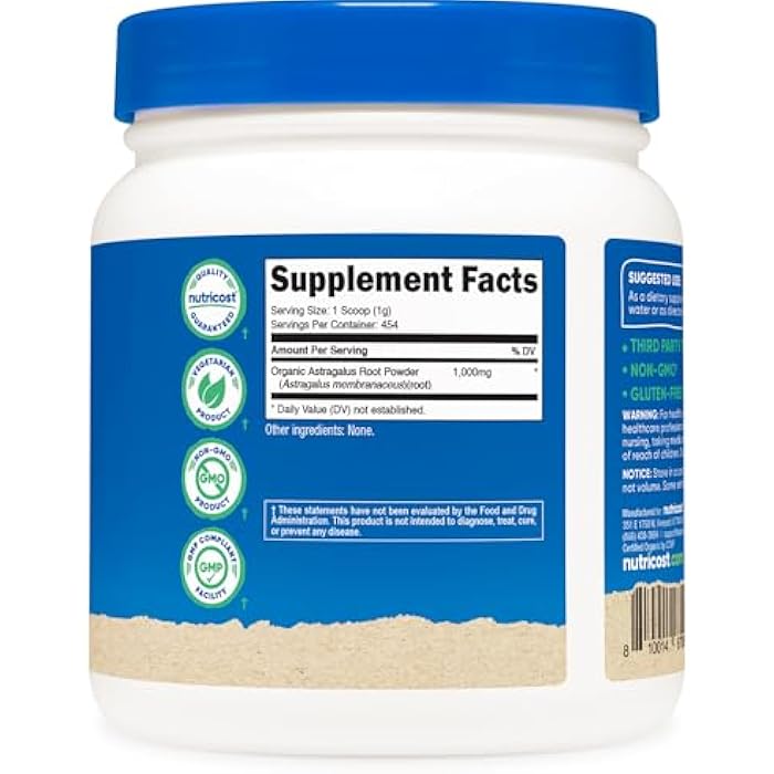 Nutricost Organic Astragalus Root Powder 1LB - Gluten Free, Non-GMO, Vegetarian - Image 5