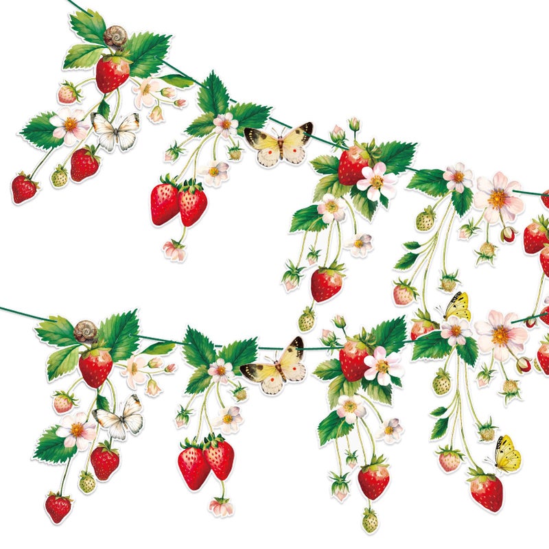 Paper Jazz Strawberry Party Banner 2pcs Strawberry Birthday Garland Decoration Berry First Theme Birthday Supplies,Strawberry Streamers for Garden Classroom Red and Green Party Decor for Girl - Image 1