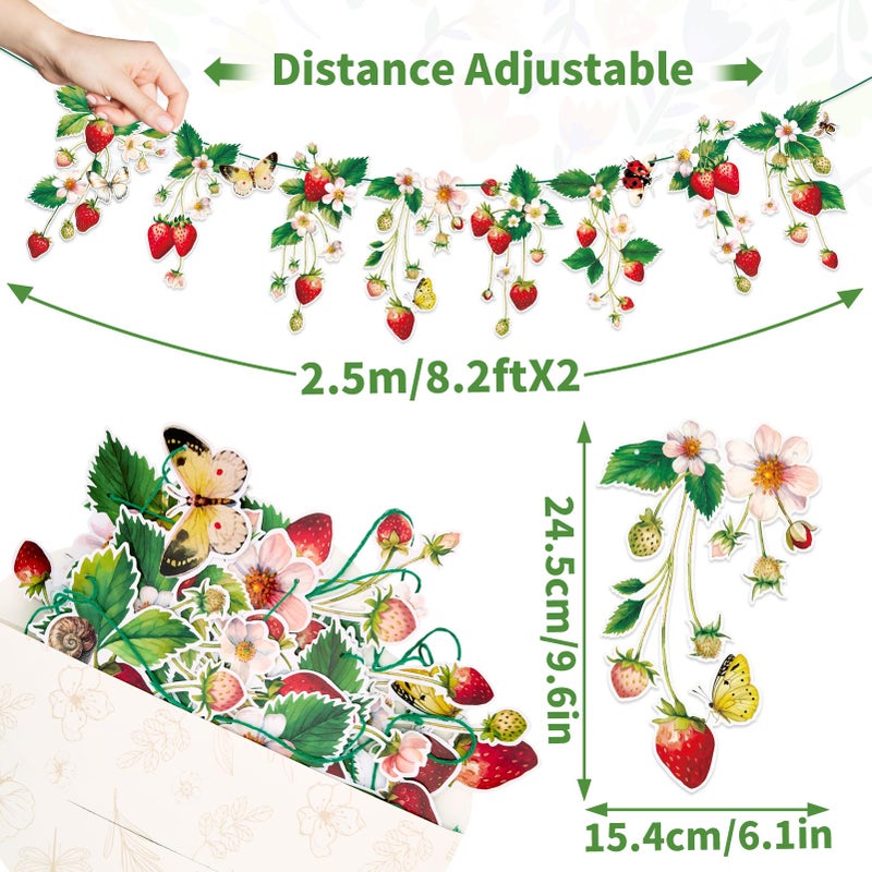 Paper Jazz Strawberry Party Banner 2pcs Strawberry Birthday Garland Decoration Berry First Theme Birthday Supplies,Strawberry Streamers for Garden Classroom Red and Green Party Decor for Girl - Image 2