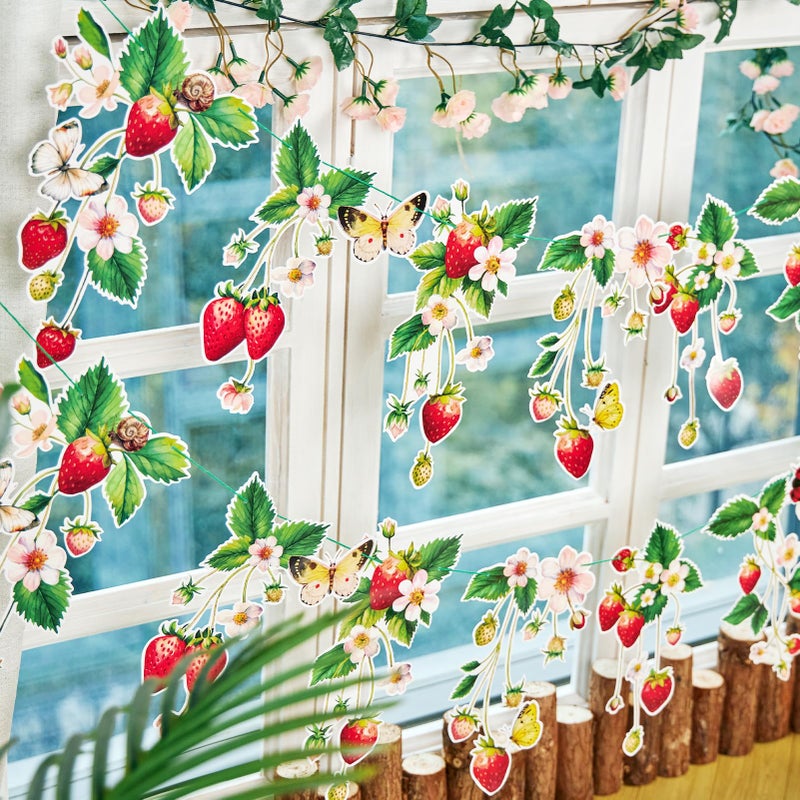Paper Jazz Strawberry Party Banner 2pcs Strawberry Birthday Garland Decoration Berry First Theme Birthday Supplies,Strawberry Streamers for Garden Classroom Red and Green Party Decor for Girl - Image 3