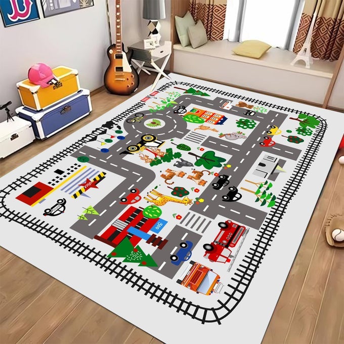 KIDS CAR PLAYMAT KIDS RUG FOR PLAYROOM CAR MAT TOWN CITY ROAD TRAFFIC RUGS PLAY MAT FOR FLOOR EXTRA LARGE BOYS KID CAR TRACK PLAY RUG STYLE FIVE 787X 59 INCH