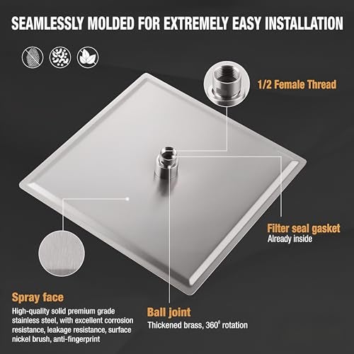 CARNIVAL Heavy Duty Ultra Slim Square Shaped 12x12 Inch Ceiling Shower Head For Bathroom | SS-304 Rainfall Overhead Shower | Adjustable Angles With Premuim Chrome Finish WIthout Arm (12x12) - Image 4