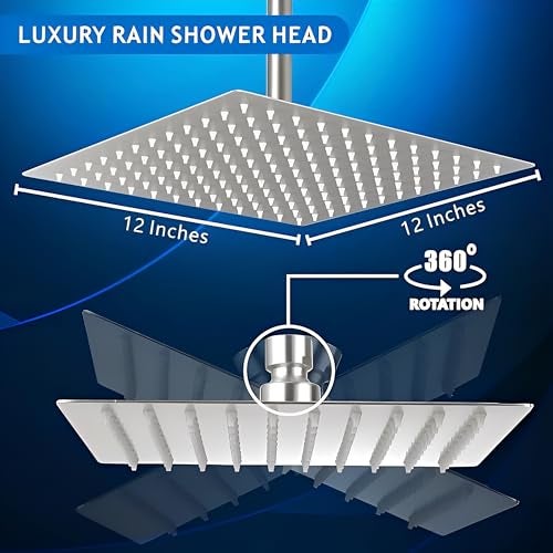 CARNIVAL Heavy Duty Ultra Slim Square Shaped 12x12 Inch Ceiling Shower Head For Bathroom | SS-304 Rainfall Overhead Shower | Adjustable Angles With Premuim Chrome Finish WIthout Arm (12x12) - Image 2