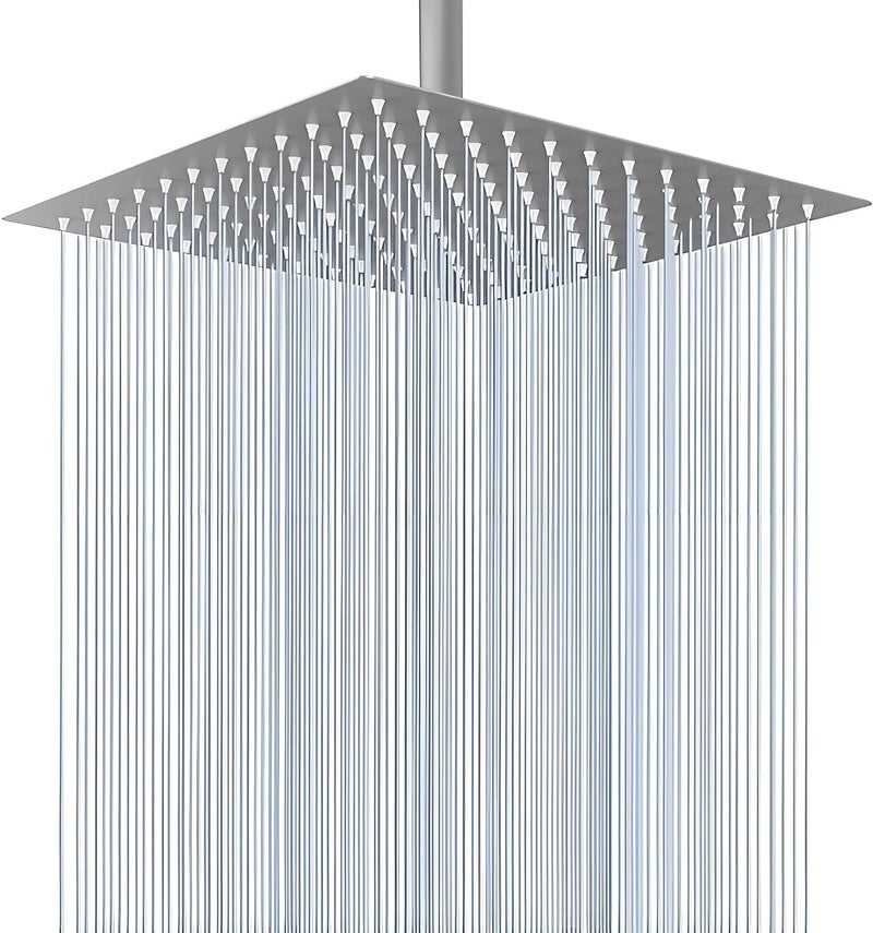 CARNIVAL Heavy Duty Ultra Slim Square Shaped 12x12 Inch Ceiling Shower Head For Bathroom | SS-304 Rainfall Overhead Shower | Adjustable Angles With Premuim Chrome Finish WIthout Arm (12x12) - Image 1