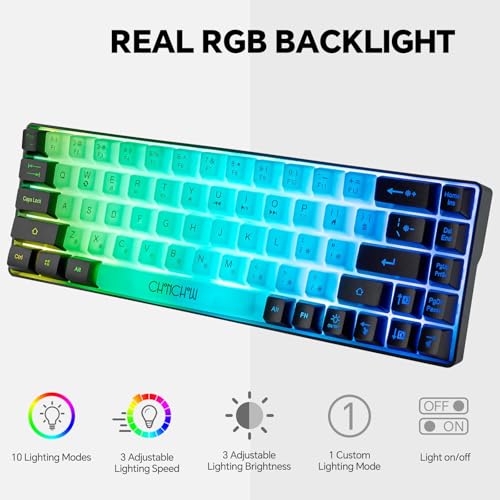 CHONCHOW Mini RGB 60% Gaming Keyboard, 68 Keys Small Compact USB Wired Rainbow Light Up Backlit Gaming Keyboard for Xbox PS4 PS5 PC Laptop Gamer(White-Black) - Image 3