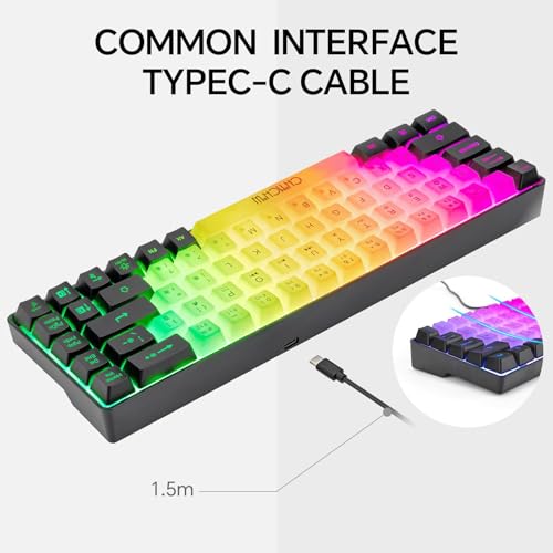 CHONCHOW Mini RGB 60% Gaming Keyboard, 68 Keys Small Compact USB Wired Rainbow Light Up Backlit Gaming Keyboard for Xbox PS4 PS5 PC Laptop Gamer(White-Black) - Image 5