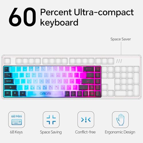 CHONCHOW Mini RGB 60% Gaming Keyboard, 68 Keys Small Compact USB Wired Rainbow Light Up Backlit Gaming Keyboard for Xbox PS4 PS5 PC Laptop Gamer(White-Black) - Image 2