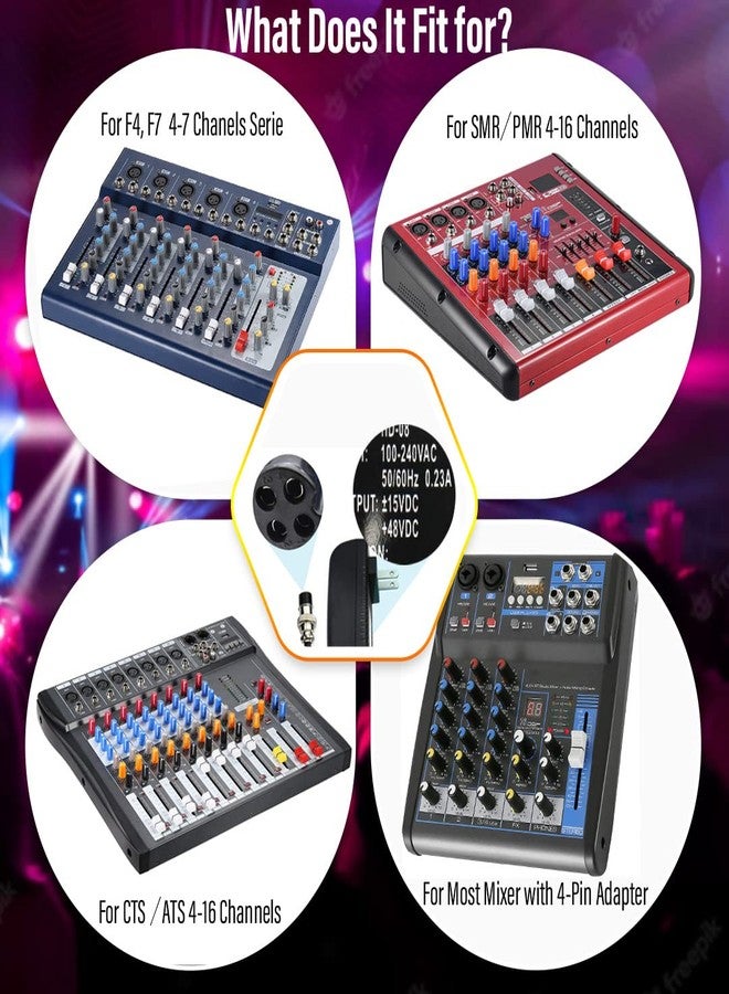 RhymKawa Audio Mixer Power Supply Adapter for F4 / F7 / CT4-16 Universal 2-16 Channels Professional Sound Mixing Console Board with 15VDC 4-Pin-Hole Connector for Home Karaoke Signing and PA System - Image 4