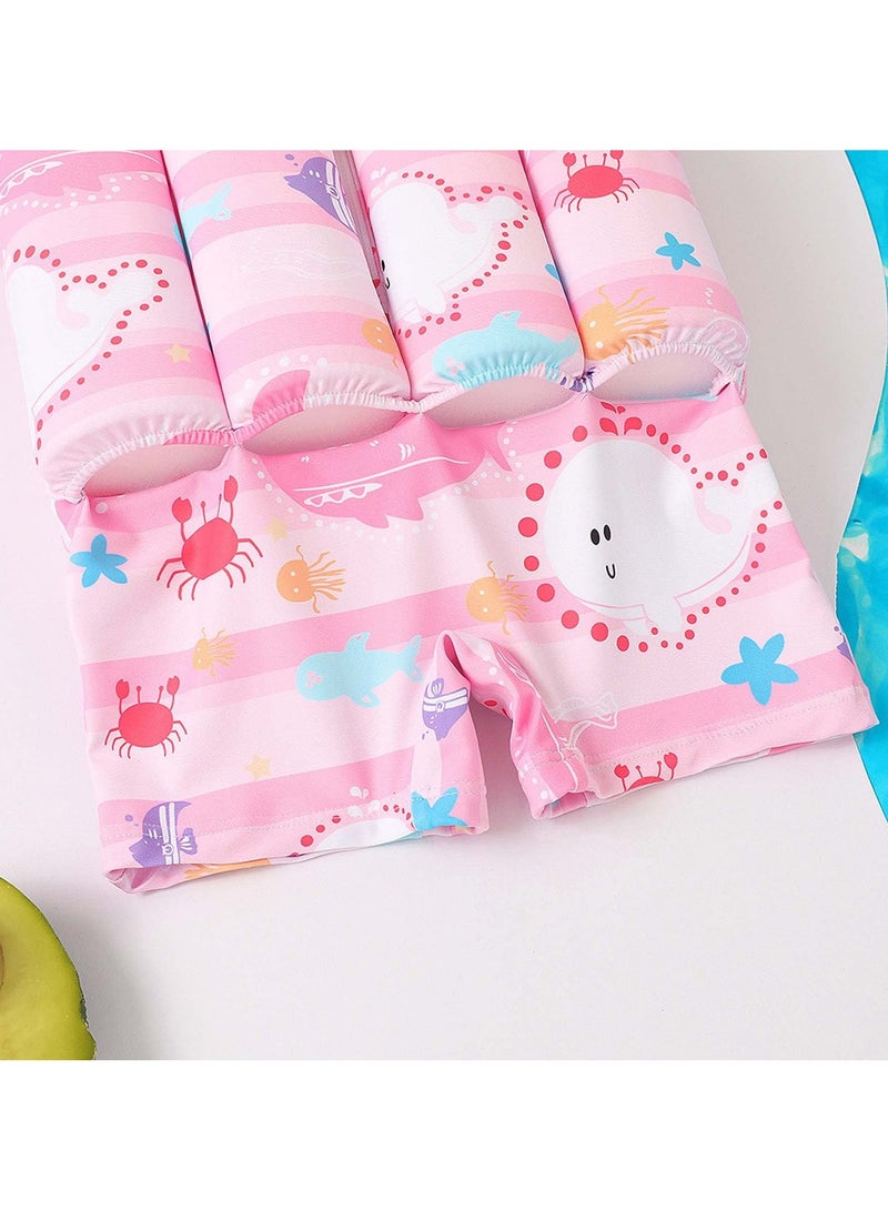 SYOSI بدلة سباحة عائمة للأطفال من قطعة واحدة مع طفو قابل للتعديل بدلة سباحة بأكمام قصيرة برسوم كرتونية (3-4 سنوات، وردي محيطي) - Image 4