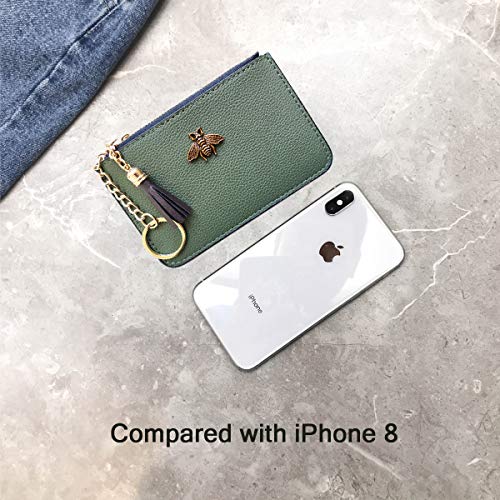 AnnabelZ Women's Coin Purse Change Wallet Pouch Leather Card Holder with Key Chain Tassel Zip (CH Army Green) - Image 4