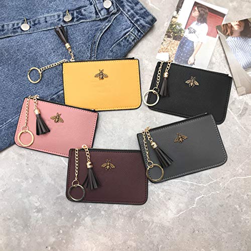 AnnabelZ Women's Coin Purse Change Wallet Pouch Leather Card Holder with Key Chain Tassel Zip (CH Army Green) - Image 5
