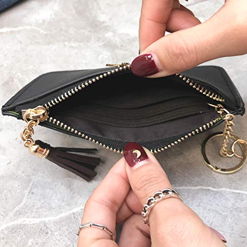 AnnabelZ Women's Coin Purse Change Wallet Pouch Leather Card Holder with Key Chain Tassel Zip (CH Army Green) - Image 3