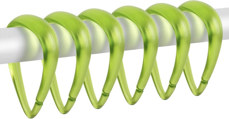 Topspring Green Plastic Shower Curtain Hooks Rings - 12 Pcs Drop Shaped Shower Hooks for Curtain Bathroom Shower Rod - Image 1