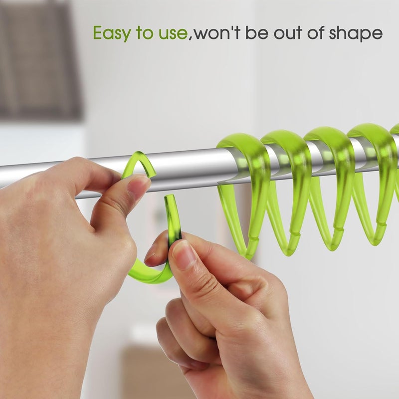 Topspring Green Plastic Shower Curtain Hooks Rings - 12 Pcs Drop Shaped Shower Hooks for Curtain Bathroom Shower Rod - Image 2