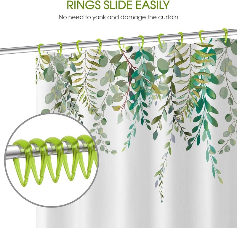 Topspring Green Plastic Shower Curtain Hooks Rings - 12 Pcs Drop Shaped Shower Hooks for Curtain Bathroom Shower Rod - Image 3