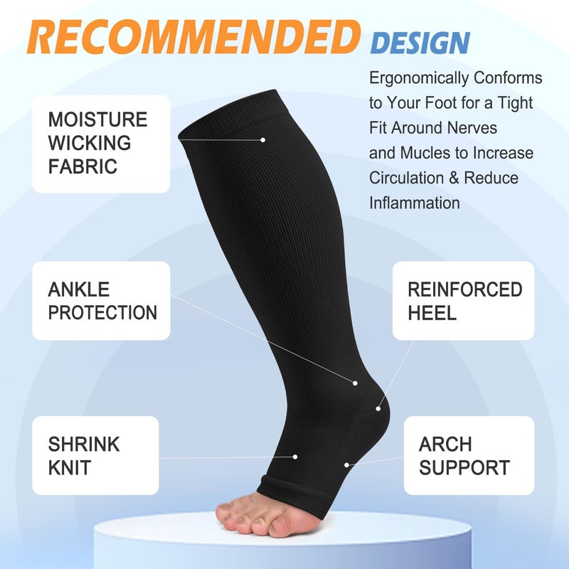 CTHH 3 Pack Copper Compression Socks for Women & Men, 20-30mmHg Open Toe Knee High Stockings for Circulation Support - Image 5