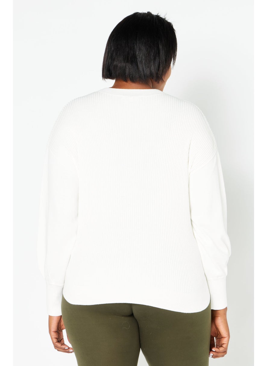 EDC Women Crew Neck Knitted Sweater, White  - Image 4