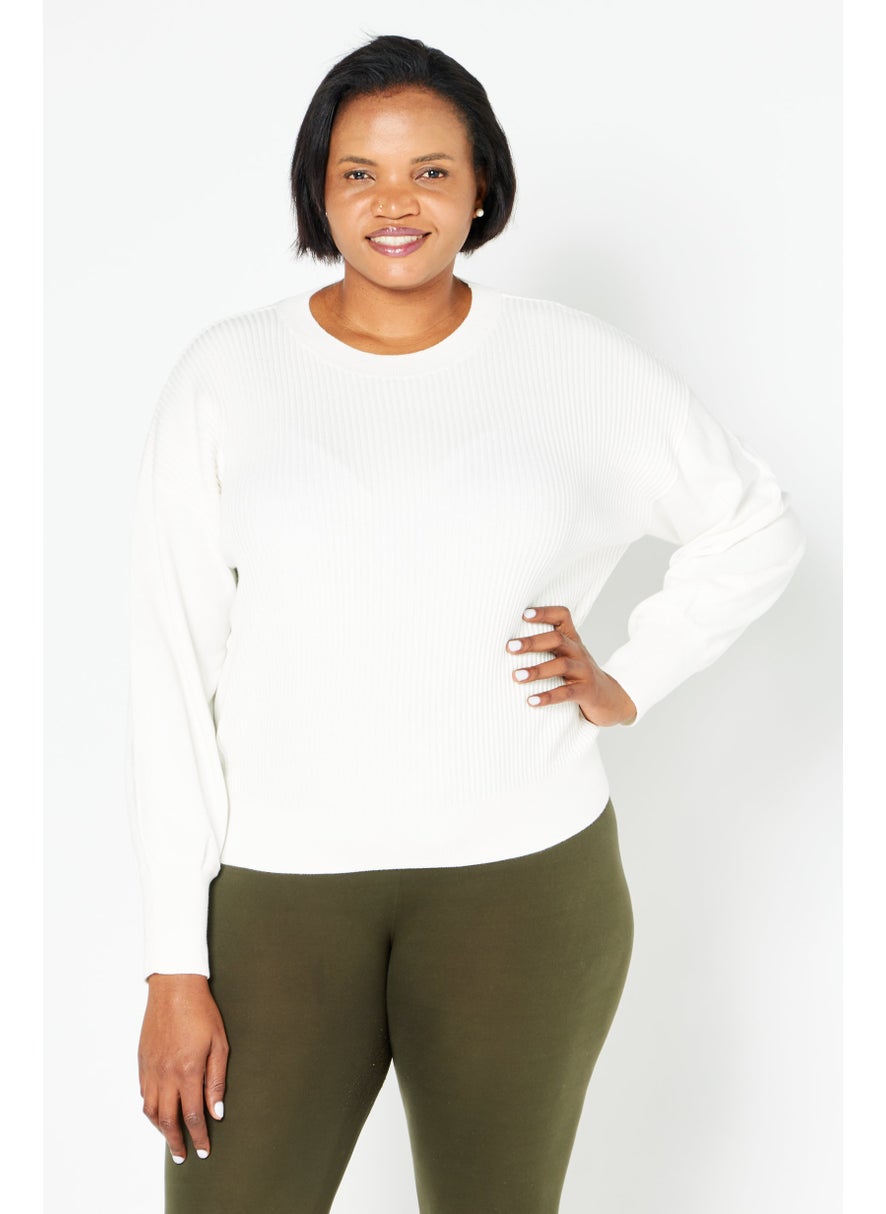 EDC Women Crew Neck Knitted Sweater, White  - Image 1