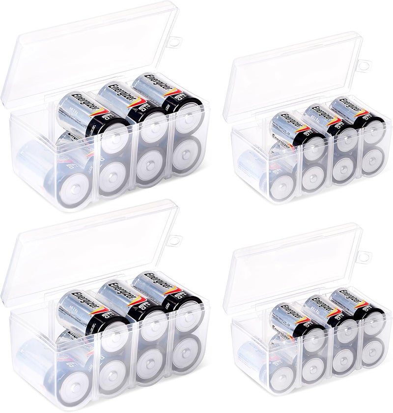 GlossyEnd Set of 4 - Two C and Two D Battery Storage Box, Battery Storage Case, Battery Holder Clear (C - D) - Image 1