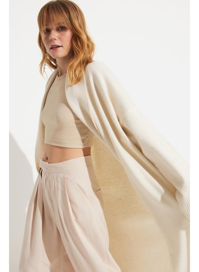 June Long Knitwear Cardigan Ecru - Image 1