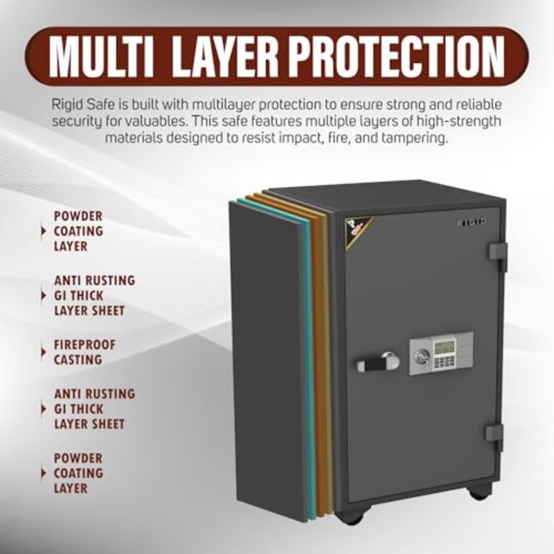 IGID 120L Fie esistant Safe 60 دقيقة/945 درجة مئوية NT FIE 017 قفل رقمي ومفتاح مع علم وداو وعجلات وعاء 5 طبقات ورف قابل للتعديل 57 عمق × 55 عرض × 97 ارتفاع سم، مجمعة - Image 5