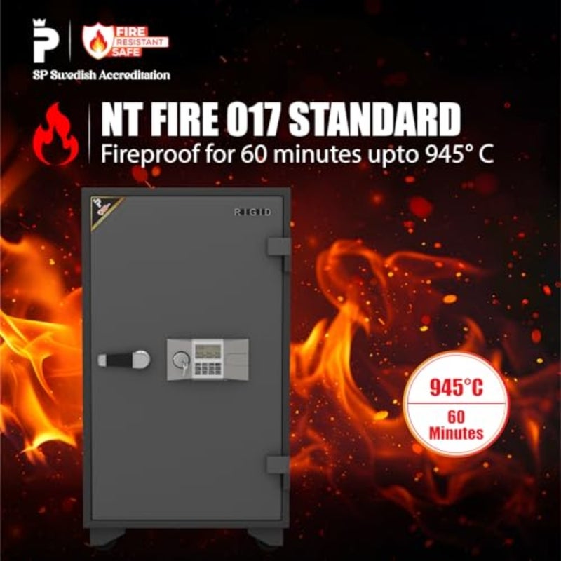 IGID 120L Fie esistant Safe 60 دقيقة/945 درجة مئوية NT FIE 017 قفل رقمي ومفتاح مع علم وداو وعجلات وعاء 5 طبقات ورف قابل للتعديل 57 عمق × 55 عرض × 97 ارتفاع سم، مجمعة - Image 2