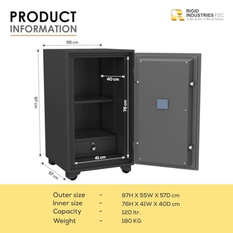 IGID 120L Fie esistant Safe 60 دقيقة/945 درجة مئوية NT FIE 017 قفل رقمي ومفتاح مع علم وداو وعجلات وعاء 5 طبقات ورف قابل للتعديل 57 عمق × 55 عرض × 97 ارتفاع سم، مجمعة - Image 3