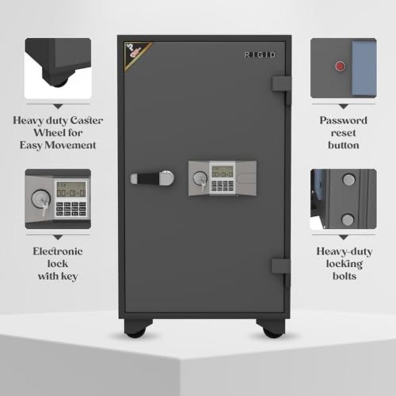 IGID 120L Fie esistant Safe 60 دقيقة/945 درجة مئوية NT FIE 017 قفل رقمي ومفتاح مع علم وداو وعجلات وعاء 5 طبقات ورف قابل للتعديل 57 عمق × 55 عرض × 97 ارتفاع سم، مجمعة - Image 4