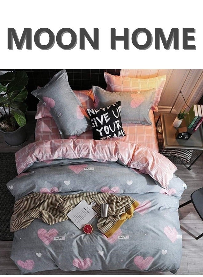 MOON HOME غطاء لحاف بتصميم جميل من ميكروفايبر ناعم وقابل للتنفس مضاد للحساسية مقاس ملكي/ملكي/مفرد ، يتضمن المجموعة 1 غطاء لحاف، 1 شريحة سرير مشدودة، 4 أغطية وسائد  - Image 1