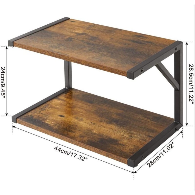2-Tier Desktop Printer Stand Holder, حامل طابعة مكتبي, Multi-Purpose Desk Organizer Storage Shelf, Book Shelf Printer Shelf for Fax Machine, Scanner, Files, Books, Rustic Brown - Image 2