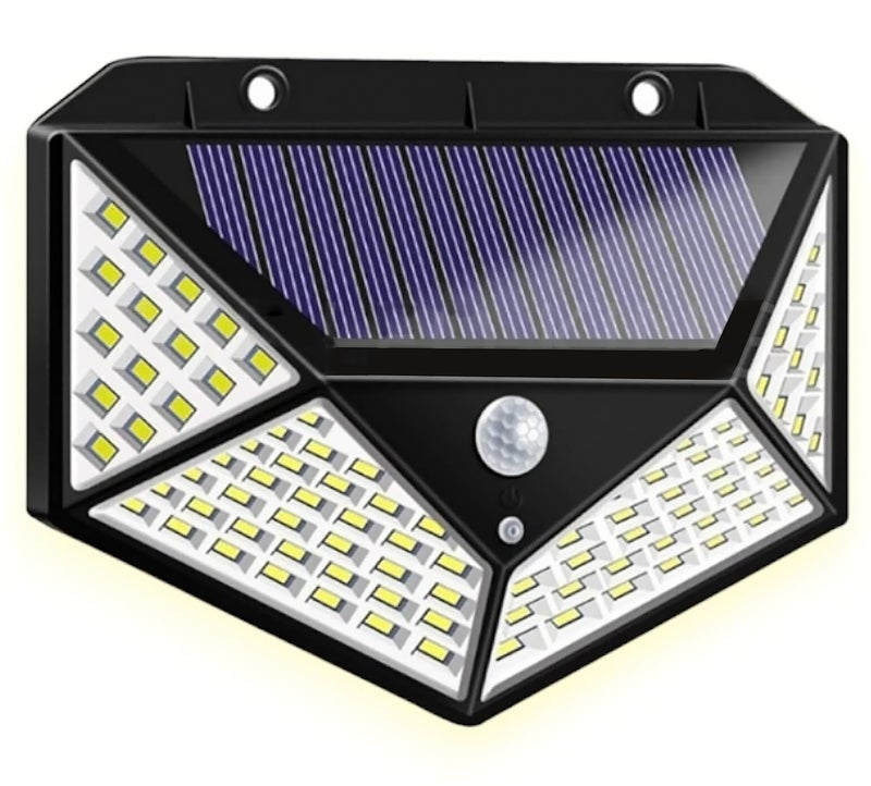 GLUN ® Plastic Solar Rechargeable Brick Wall Light Outdoor 100 LEDs Motion Sensor Light with Solar Panel with IP65 Protection, Waterproof with Wide Angle Lighting Pack of 1 - Image 1