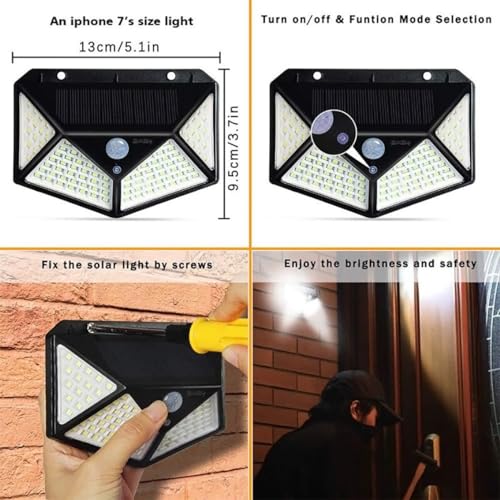 GLUN ® Plastic Solar Rechargeable Brick Wall Light Outdoor 100 LEDs Motion Sensor Light with Solar Panel with IP65 Protection, Waterproof with Wide Angle Lighting Pack of 1 - Image 2