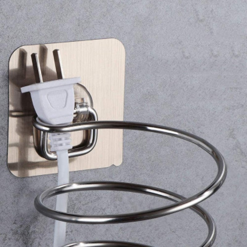SPOLIK Dryer Holder Wall Mounted Self Adhesive, Stainless Steel Blow Dryer Rack, Hair Styling Tools Organizer for Bathroom, Hairdryer Stand for Wall, Space-Saving Bathroom Storage (SILVER, PACK OF 2) - Image 5