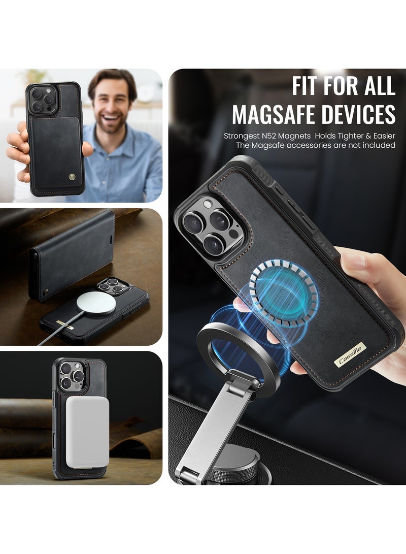 CaseMe Phone Case Cover Luxury PU Leather Design Flip Cover Card Slot Holder Support Magnetic wireless charging Back Cover detachable Compatible with IPhone 13 Pro Max  ( Black ) - Image 5