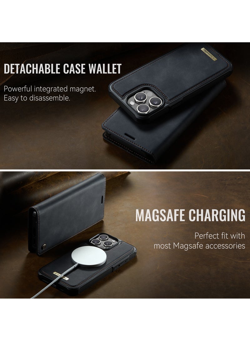 CaseMe Phone Case Cover Luxury PU Leather Design Flip Cover Card Slot Holder Support Magnetic wireless charging Back Cover detachable Compatible with IPhone 13 Pro Max  ( Black ) - Image 4